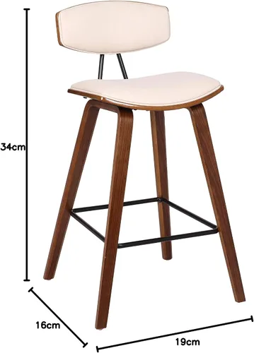 Miniatura 3 de Armen Living Fox - Taburete de bar moderno de mediados de siglo de piel sintética color crema y madera de nogal de 25.5 pulgadas Piel sintética