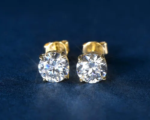 Miniatura 2 de Aretes solitarios de oro real de 10 quilates con diamantes de moissanita auténtica, redondos, brillantes, para mujeres y hombres, con cierres