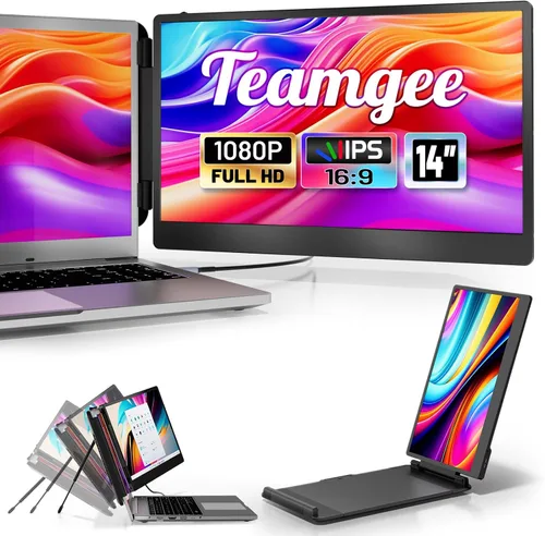 Teamgee Extensor de pantalla para laptop de 14 pulgadas, monitor portátil S1 Dual FHD IPS para portátiles de 13 a 17 pulgadas, USB-C/HDMI Plug &