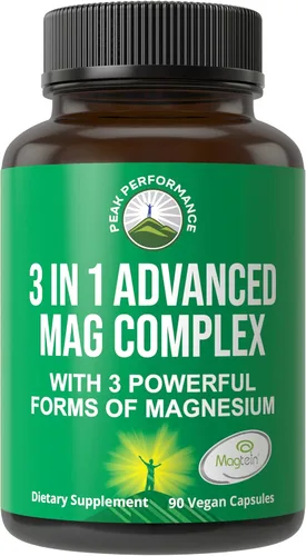 3 en 1 cápsulas avanzadas de Magteína Magnesio Complejo con L-treonato, glicinato y taurinato de magnesio clínicamente probados. Alta absorción y