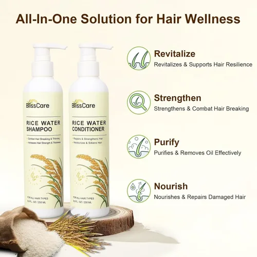 Miniatura 4 de Set de champú y acondicionador de agua de arroz, fortalecimiento y nutrición para un cabello más grueso y de aspecto más completo, formulaciones