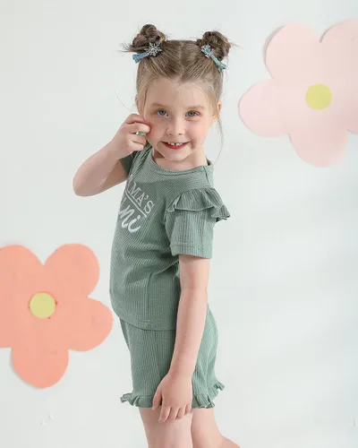 Miniatura 5 de Mioglrie Ropa para bebé niña con volantes y pantalones cortos, conjunto de ropa para niñas pequeñas