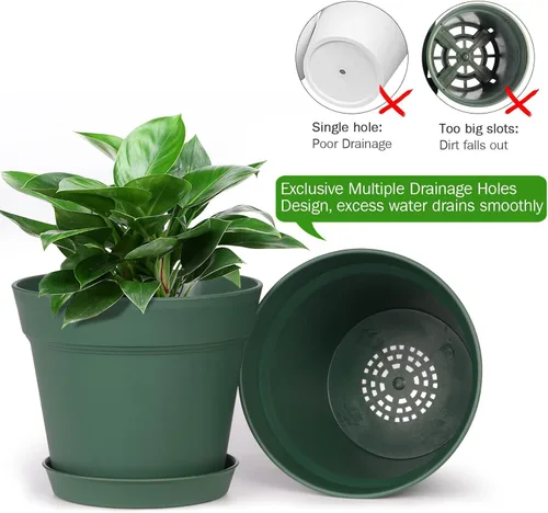 Miniatura 6 de homenote Macetas, paquete de 15 macetas de 6 pulgadas con múltiples agujeros de drenaje y platillos, macetas de plástico para todas las flores