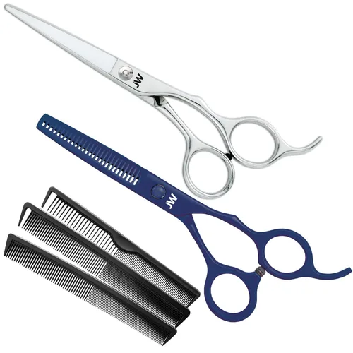 JW CRX - Juego de tijeras profesionales para cortar el cabello y tijeras de adelgazamiento con peine - Serie Razor Edge