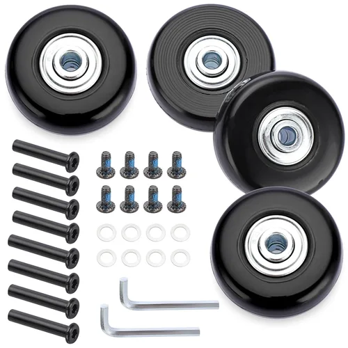 Miniatura 9 de OwnMy Juego de 4 ruedas de equipaje de 45mm x 18mm de repuesto, ruedas de maleta silenciosas de repuesto con tornillos negros, ejes, rodamientos