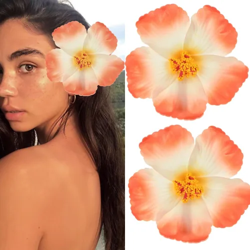 Miniatura 5 de 4 pinzas hawaianas para el cabello de Plumeria Galsang con flores para fiesta en la playa (4 unidades, blanco)