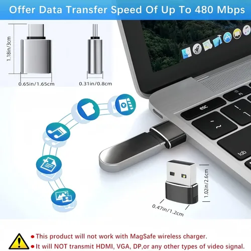 Miniatura 8 de Adaptador USB A a USB C OTG, paquete de 4 unidades, 2 unidades de tipo C a A y 2 adaptadores USB A a C, compatible con MacBook Pro Air, Samsung