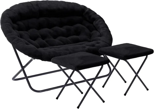 Miniatura 20 de Flash Furniture Eleanor - Silla portátil doble platillo con 2 otomanas, marcos de acero plegables, para dormitorio o dormitorio, 56 pulgadas, piel