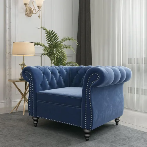 Miniatura 9 de QHITTY Sofá de Acento, Sofá Biplaza Chesterfield Moderno de Terciopelo, Sofá Tapizado con Respaldo Capitoné para Muebles de Sala de Estar (Gris)