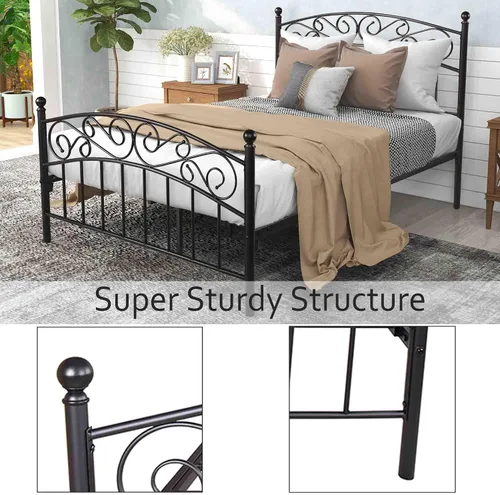 Miniatura 5 de Base de cama matrimonial de metal, plataforma moderna con cabecero/estribo, cámaras de base de colchón, base de cama resistente, no necesita somier