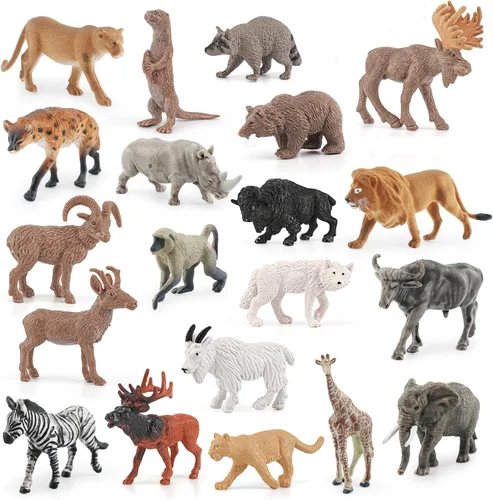 Juego de 21 mini figuras de animales salvajes, figuras de animales de la selva de la sabana, mini recuerdo de fiesta, decoración de pastel de