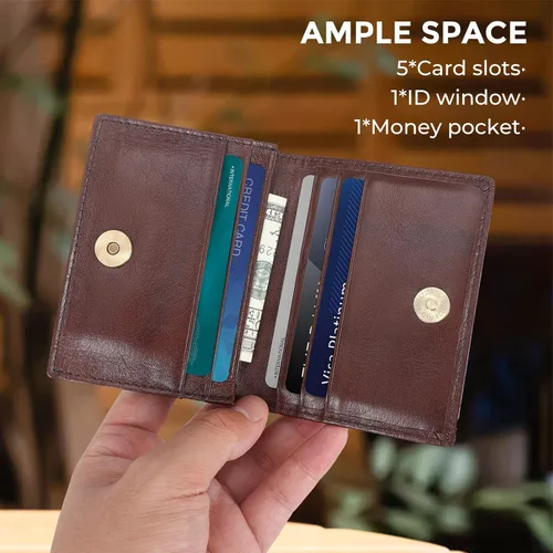 Miniatura 2 de Bolsillo frontal con bloqueo RFID, minimalista, delgado, de cuero, plegable, para tarjeta de crédito, con ventana de identificación