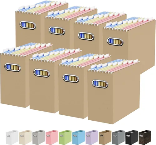 Miniatura 17 de Oterri Caja organizadora de archivos de cartón para colgar carpetas de archivos, tamaño carta, caja de archivos para escritorio de computadora, Gris