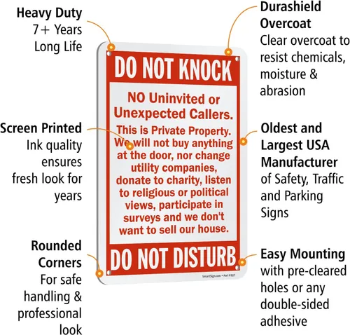 Miniatura 4 de SmartSign Security cartel, leyenda ""Do Not Knock - Do Not Disturb", rojo sobre blanco, Rojo sobre blanco, 1