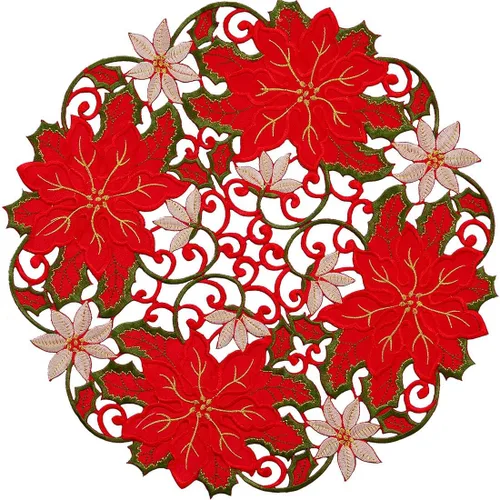 Miniatura 6 de Juego de 4 manteles individuales con bordados de flor de Pascua de Navidad, 12 x 18 pulgadas