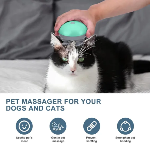 Miniatura 3 de Masajeador de mano mejorado para mascotas para perros y gatos, masajeador eléctrico para gatos con 4 cabezas giratorias, tres modos, para aliviar