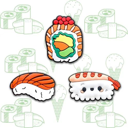 Miniatura 3 de Dijes para zapatos de sushi para zuecos, lindos dijes de arroz en rollo de sushi para niños, adolescentes y adultos, Metal no precioso., No es una
