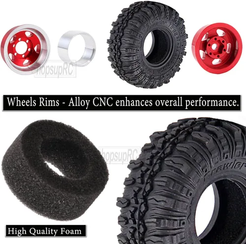 Miniatura 4 de Neumáticos de aluminio Beadlock RC de 1.0 pulgadas para camiones RC 1/18 1/24 TRX4M, SCX24, FCX24 RC Crawler, ruedas RC Hops Up (4 piezas rojas)