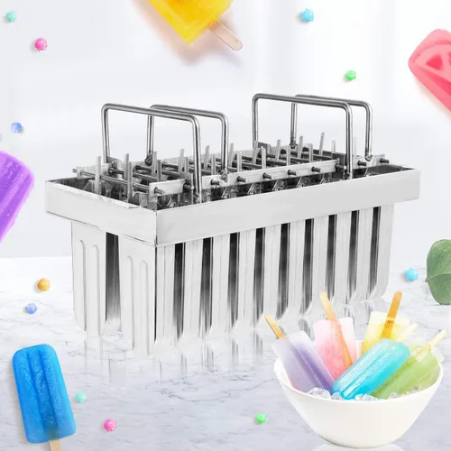 Miniatura 8 de WICHEMI Moldes comerciales de paletas de acero inoxidable, moldes para paletas de hielo, 20 unidades, molde de paletas de hielo, molde para hacer