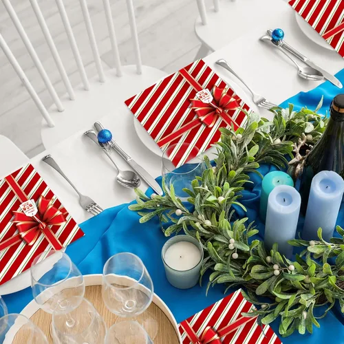Miniatura 5 de 50 servilletas de papel de Navidad, caja de regalo, con lazo de 3 capas, toallas de invitados de Navidad para fiesta de Navidad, servilletas