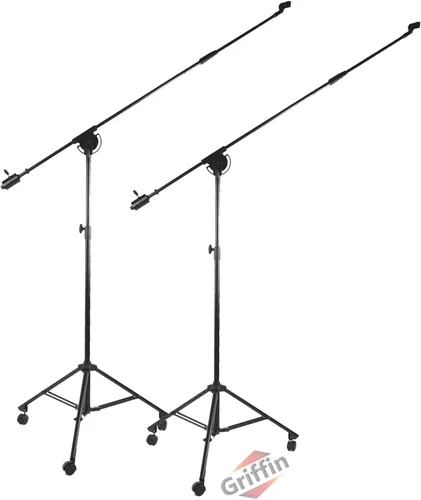 Miniatura 10 de GRIFFIN Soporte de micrófono con ruedas de 11 pies de alto (edición extendida Xheight) con brazo telescópico y base de trípode, soporte con ruedas