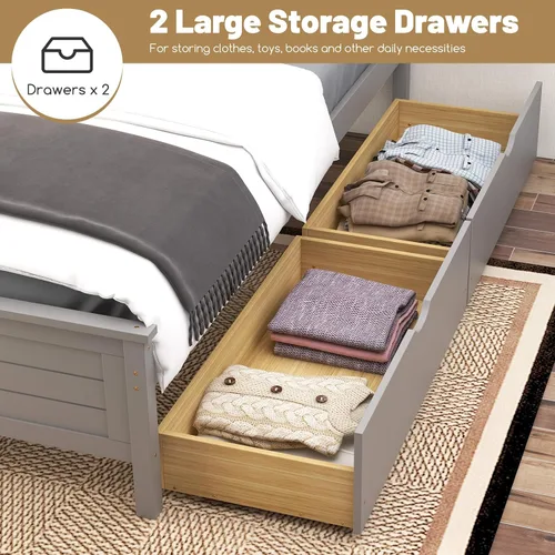 Miniatura 5 de GOFLAME - Base de cama tamaño individual con 2 cajones, base de plataforma con cabecera y estribo de madera maciza, listones de madera para soporte
