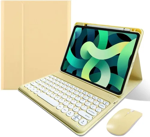 Miniatura 7 de Funda de teclado para iPad mini (A17 Pro) 2024, iPad mini 6ª generación, funda de teclado con mouse Bluetooth, llave redonda, bonita funda de Púrpura