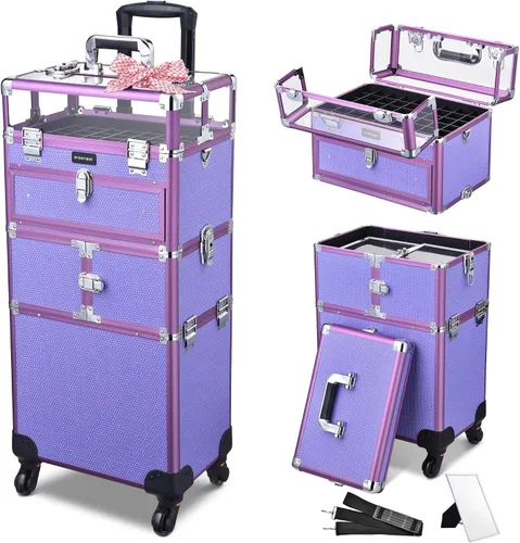 Miniatura 10 de BYOOTIQUE Organizador de esmalte de uñas 2 en 1, estuche de tren de maquillaje rodante, organizador de viaje para manicura, organizador de viaje