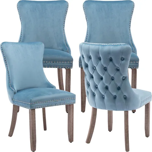 Miniatura 97 de Velvet Dining Chairs Set of 2, Tufted High Chairs with Nailhead Trim, Pull Ring, Black Solid Wood Legs, Elegant Upholstered Accent Chairs for Dining