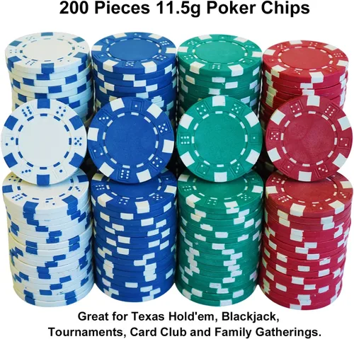 Miniatura 3 de SEETOOOGAMES 200 fichas de póquer de casino a rayas de 0.41 oz de arcilla compuesta, 4 colores (rojo, verde, blanco y azul)