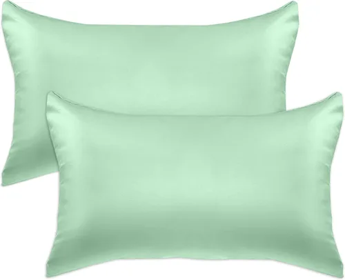 Miniatura 49 de Elegant Comfort Juego de 4 fundas de almohada de satén de viscosa refrescante con cierre de cremallera oculto, suave como la seda para el cuidado