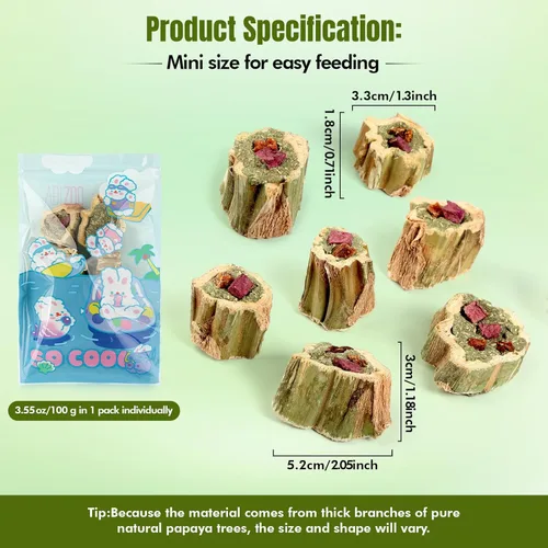Miniatura 2 de Abizoo Juguetes masticables de conejo para conejo, madera de papaya natural, golosinas masticables con heno de alfalfa orgánica, zanahoria seca
