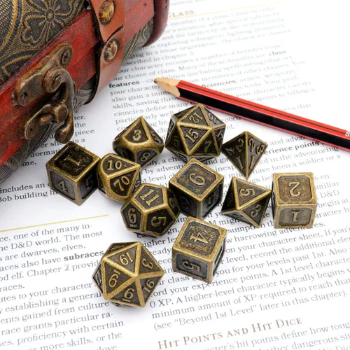 Miniatura 4 de Haxtec - Juego de dados metálicos para Calabozos y Dragones (DND, D&D), 7 unidades con dados de 20, 12, 10, 8, 6 y 4 para juegos de rol de mesa