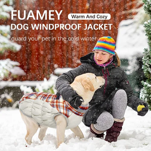 Miniatura 6 de FUAMEY - Abrigo de invierno para perro, chaquetas con arnés integrado, chaleco acolchado con cremallera, ropa reflectante para perros pequeños, Rojo