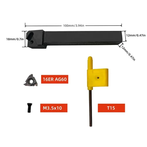 Miniatura 2 de 1/2inch Shank SER1212H16 Threading Tool Holder Right Hand External Threading with 10pcs 16ER AG60 Threading Carbide Inserts for Stainless Steel
