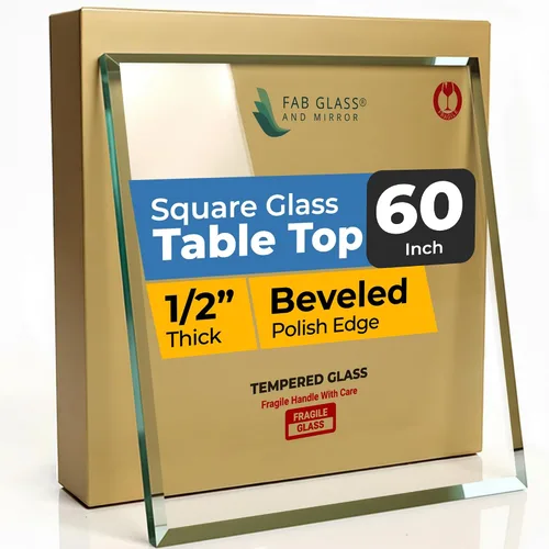 Miniatura 23 de Tablero de vidrio templado transparente de 10 pulgadas cuadradas con borde biselado de 1/2 pulgada de espesor para mesas de comedor, de café