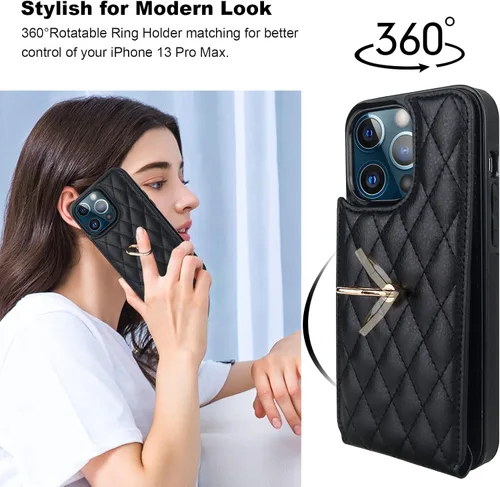 Miniatura 3 de Folosu Funda compatible con iPhone 13 Pro Max con soporte para tarjetas, rotación de 360°, soporte de anillo de dedo con función atril, bloqueo