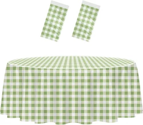 Miniatura 26 de HEIPINIUYE - Paquete de 2 manteles redondos de 84 pulgadas de plástico beige, manteles de mesa impermeables desechables para redondas, ideales