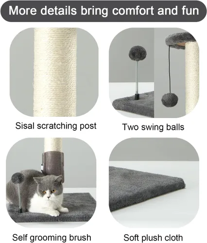 Miniatura 2 de PEEKAB Poste rascador para gatos de 32 pulgadas de alto, postes rascadores de sisal con bola colgante y cepillo de automasaje, rascador vertical