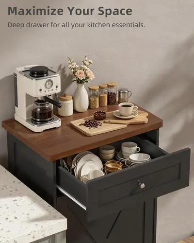 Miniatura 3 de Betterhood - Gabinete de basura basculante de 10 galones, de madera, independiente, clasificador de ropa, con cajón oculto, gabinete de basura Negro