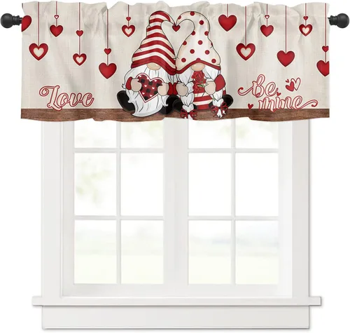 Miniatura 16 de Cenefa floral para ventanas, cortinas de clavel rojo y rosa, cenefas con bolsillo para barra, cenefa de ventana para primavera, vacaciones, día