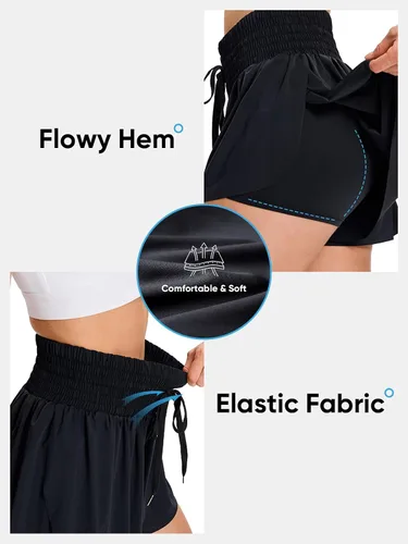 Miniatura 3 de Blaosn Pantalones cortos deportivos fluidos para mujer, entrenamiento, correr, gimnasio, yoga, falda pantalón de cintura alta, falda de sudor, ropa