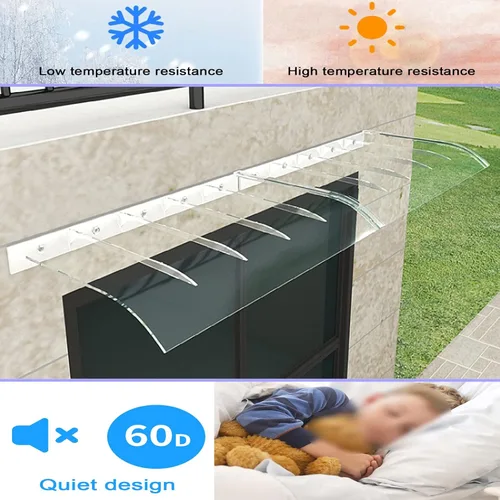 Miniatura 6 de Toldo invisible transparente para ventana, cubierta de policarbonato con protección contra la lluvia y la nieve, toldo para entrada, toldo arqueado