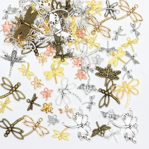 Miniatura 8 de stino - 100 g de dijes colgantes de metal para hacer joyas, lote de dijes bañados en plata y oro para pulseras, collares y manualidades, dijes