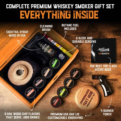 Miniatura 6 de Kit de Ahumador de Cóctel de Whisky Personalizado con Soplete y Astillas de Madera - Juego Premium, Ahumador de Roble de EE.UU. - Kit de Cóctel Old