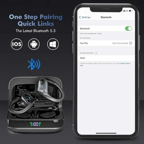 Miniatura 4 de sajawass Auriculares inalámbricos, auriculares Bluetooth deportivos, auriculares deportivos con 75 horas de reproducción, con pantalla