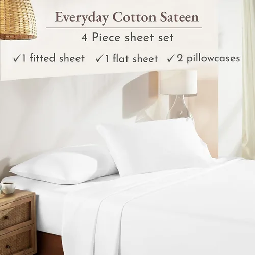 Miniatura 4 de California Design Den Sábanas de Algodón 100% Natural Tamaño Full Juego de Cama con Bolsillos Profundos - Tejido Satinado Suave, Sábanas Duraderas