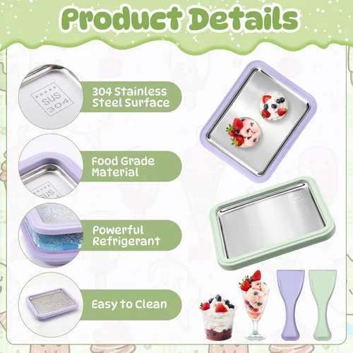 Miniatura 4 de 2 Sets Rolled Ice Cream Maker, Rolled Ice Cream Tray with 2 Scrapers, Instant Stainless Steel Plate for Making Slushies Frozen Yogurt Sorbet(Light