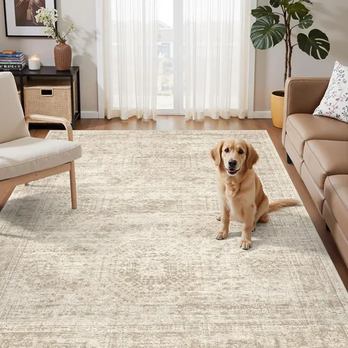 Miniatura 210 de Alfombra de pasillo Soalmost 2'6" x 10' lavable, alfombra antideslizante para cocina, baño, lavandería, alfombras vintage ultra delgadas para Beige