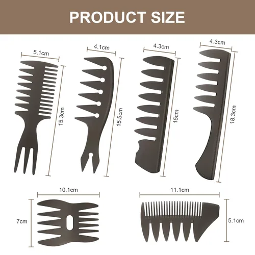 Miniatura 2 de URAQT Juego de 6 peines de pelo de dientes anchos, peinado profesional y peine de pompadour con púas húmedas, peine antiestático para hombres y 6